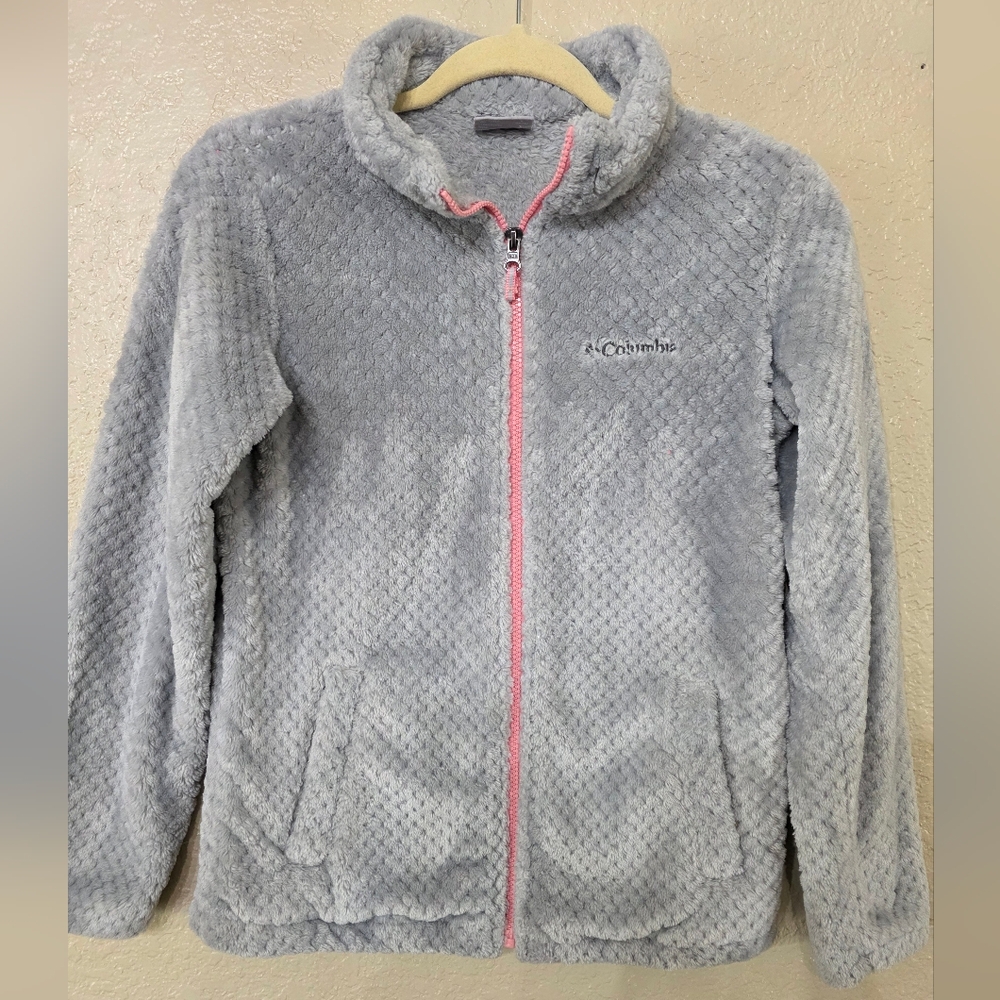 Girls Columbia Gray Fleece Jacket with Pink Accents